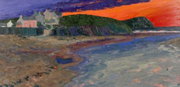 ‡ GWILYM PRICHARD oil on canvas - entitled verso 'Wybren Coch, Trefdraeth / Red Sky at Night,