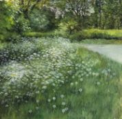 ‡ MEG STEVENS gouache - wildflowers on verge, signed and dated 90, 27 x 27cms Provenance: private