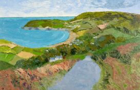 ‡ GWILYM PRICHARD large oil on canvas - entitled verso 'I Lawr am Trefdraeth' on Martin Tinney