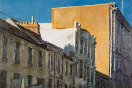 ‡ MARK SAMUEL oil on board - Lower Bute Street, Cardiff, signed verso, dated 1997, on Martin