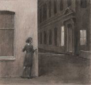 ‡ HARRY HOLLAND chalk on paper - 'Spy', signed, on Martin Tinney Gallery label, 42 x 45cms