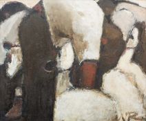 ‡ WILL ROBERTS oil on board - sheep shearing, signed, 61 x 73.5cms Provenance: private collection