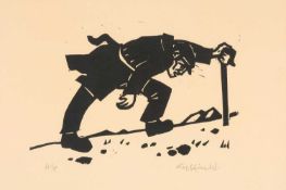 ‡ SIR KYFFIN WILLIAMS RA limited edition (artist proof) linocut - farmer struggling up a hill, fully