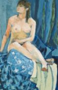 ‡ CLAUDIA WILLIAMS oil on board - entitled verso 'Nude Against Blue Background', signed and dated '