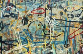 NEALE HOWELLS mixed media diptych on wood panel - entitled verso 'Blue Cymru', signed and dated