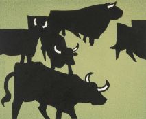 ‡ SIR KYFFIN WILLIAMS RA limited edition (117/150) linocut print - herd of Welsh Black cattle, fully