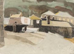 ‡ DONALD McINTYRE watercolour and pencil - entitled verso, 'Painting the Boat', signed with