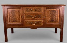 RT HON DAVID LLOYD GEORGE'S OAK & WALNUT SIDE CABINET, brass plaque mounted inside central drawer