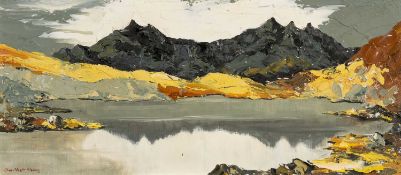 ‡ CHARLES WYATT WARREN oil on board - Yr Wyddfa and Llyn Mymbyr, signed, 24 x 54cms Provenance: