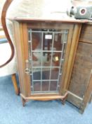 LATE VICTORIAN MAHOGANY SMALL CORNER CUPBOARD, with leaded glass door, 75 (h) x 46cms (w)