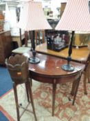 MAHOGANY & ROSEWOOD BANDED DEMILUNE FOLDING CARD TABLE, late George III c. 1790, 91cms (w), oak