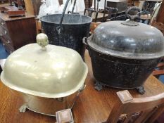 REGENCY TOLEWARE COAL DEPOT, 58 (h) x 56cms (w), Victorian brass coal depo, 42cms, and utilitarian