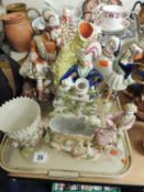 THREE STAFFORDSHIRE FIGURE ORNAMENTS, and two items of continental ceramics Provenance: private