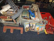 TRI-ANG TINPLATE CRANE, quantity of Meccano magazines c. 1960s, quantity of Hornby and other empty
