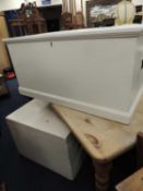 VICTORIAN WHITE PAINTED PINE BLANKET CHEST, 52 (h) x 106cms (w), and a further white painted