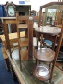 ATTRACTIVE EDWARDIAN MAHOGANY & INLAID BOOKSTAND, 80 (h) x 31cms (w), along with a mahogany
