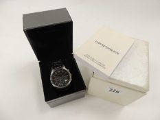 EMPORIO ARMANI GENTS' STAINLESS STEEL QUARTZ CHRONOGRAPH WRISTWATCH, boxed Provenance: private