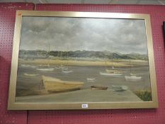 DAVID GRIFFITHS oil on canvas - Pwllheli harbour, signed with initials and dated 1967, 60 x 91cms