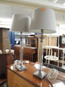 PAIR OF LAURA ASHLEY METAL & GLASS TABLE LAMPS, 64cms (h) to top of shade Provenance: private