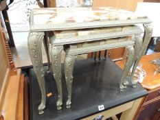 NEST OF CAST BRASS & COMPOSITE MARBLE OCCASIONAL TABLES