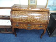 DUTCH WALNUT WALNUT AND INLAID CYLINDER FRONT BUREAU, 19th Century, 94cm (w), 49cm (d), 103cm (h)