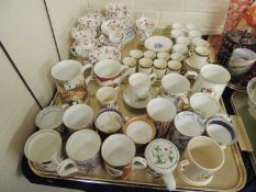 TWO TRAYS ASSORTED CHINA including commemorative mugs, Worcester coffee cans and saucers, Autumnal