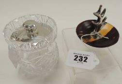 SILVER & TORTOISESHELL RING TREE, London 1915, and a silver-lidded cut-glass preserve jar,