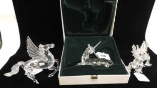 THREE SWAROVSKI CRYSTAL SOCIETY ORNAMENTS, Fabulous Creatures trilogy comprising 'Unicorn', 'Dragon'