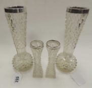 TWO PAIRS OF SILVER MOUNTED CUT GLASS VASES, Birmingham 1899 and 1905 (4)