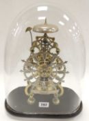 BRASS SKELETON CLOCK, signed D Wehrle, Dundee, silvered chaptered ring, single fusee movement