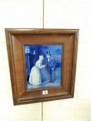 ROYAL DELFT PLAQUE 'CORDIAL GREETING', signed by G Henker, 25cm x 20cm, mounted within a wooden