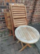 GARDEN TEAK FOLDING TABLE & TWO FOLDING CHAIRS, and further small folding table (4)