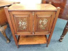 LATE VICTORIAN MAHOGANY TWO-DOOR CABINET, doors painted with flowers, 73 (h) x 57cms (w) Provenance: