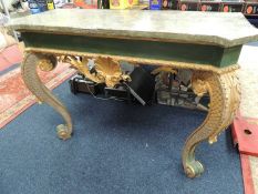 SIMULATED MARBLE TOPPED & PAINTED GILT CONSOLE TABLE, 79 (h) x 112cms (w) Provenance: The Cornelia