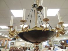 FRENCH EMPIRE STYLE BRASS TWELVE-LIGHT PLAFONNIER, 103cms (diam.), minimum drop 110cms