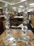 PAIR OF MODERN FACETED GLASS TABLE LAMPS, 46cms (h)