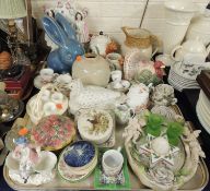 ASSORTED CERAMICS, including Staffordshire figural clock, flat back ornament, continental figural