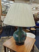 ORIENTAL PORCELAIN CABBAGE LEAF PAINTED TABLE LAMP, will need to be rewired