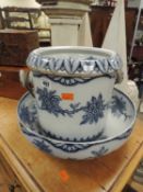 DOULTON BURSLEM BLUE & WHITE SLOP PAIL & MATCHING WASH BASIN