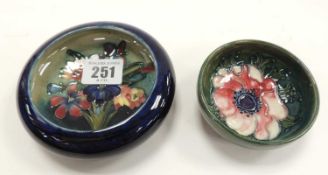TWO MOORCROFT PIN DISHES, spring flowers and anemone (2) Provenance: private collection Gwynedd