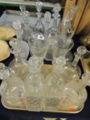 QUANTITY OF DECANTERS & OTHER GLASSWARE, including pair of air twist stem wine glasses Provenance: