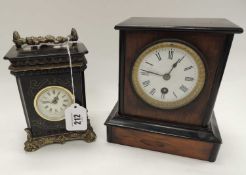 FRENCH STYLE BRASS & SLATE MANTEL TIME PIECE, 17.5cms (h), Victorian walnut cased mantel time piece,