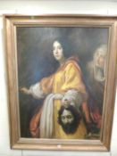 'SALOME WITH THE HEAD OF SAINT JOHN THE BAPTIST', large format gilt framed oleograph, overall size