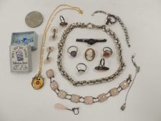 ASSORTMENT OF SILVER & OTHER JEWELLERY, including Victorian fancy link watch chain, five