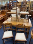 WELL COLOURED OAK REFECTORY STYLE TABLE, 76 (h) x 138 (w) x 83cms (d), and five ladder back