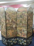 ATTRACTIVE & INTERESTINGLY COMPOSED SCRAPBOOK SCREEN, with four panels opposing painted lakeside