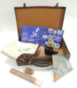 ASSORTED COLLECTABLES, comprising mother of pearl opera glasses, tortoiseshell and hand-coloured