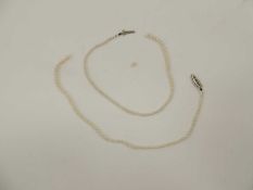 FINE PEARL CHOKER NECKLACE, with rose diamond-set clasp (broken in two parts), largest pearl 3mms (
