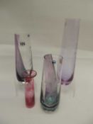 FOUR MODERN ART GLASS VASES, including a Caithness pair and a taller tapered similar Provenance: