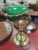 MODERN BRASS AND GREEN GLASS DESK LAMP, 39cm (h)